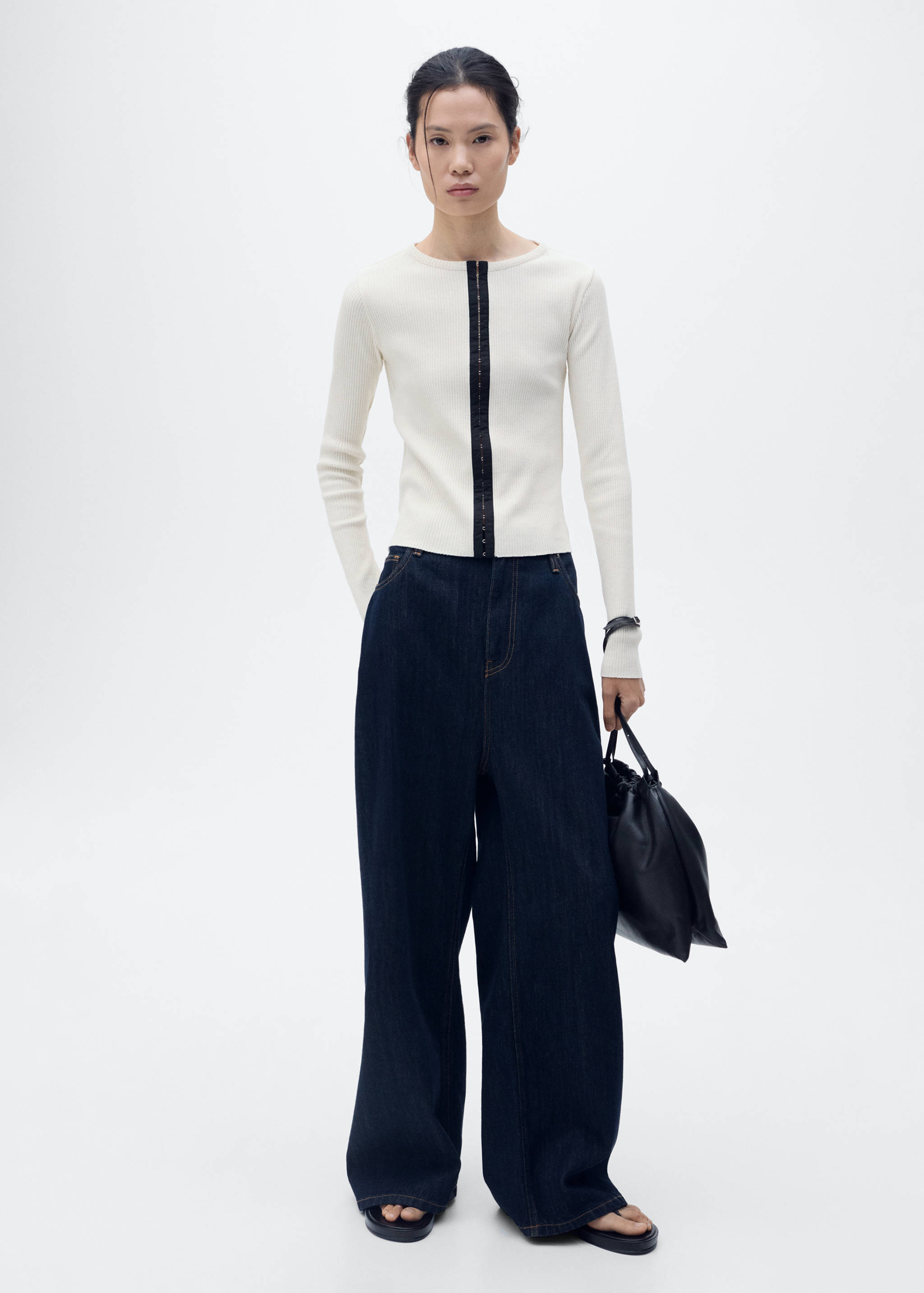 Cardigan coton fermeture contrastante - Plan général