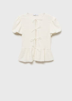 Textured blouse with bow closure — Ecru 6