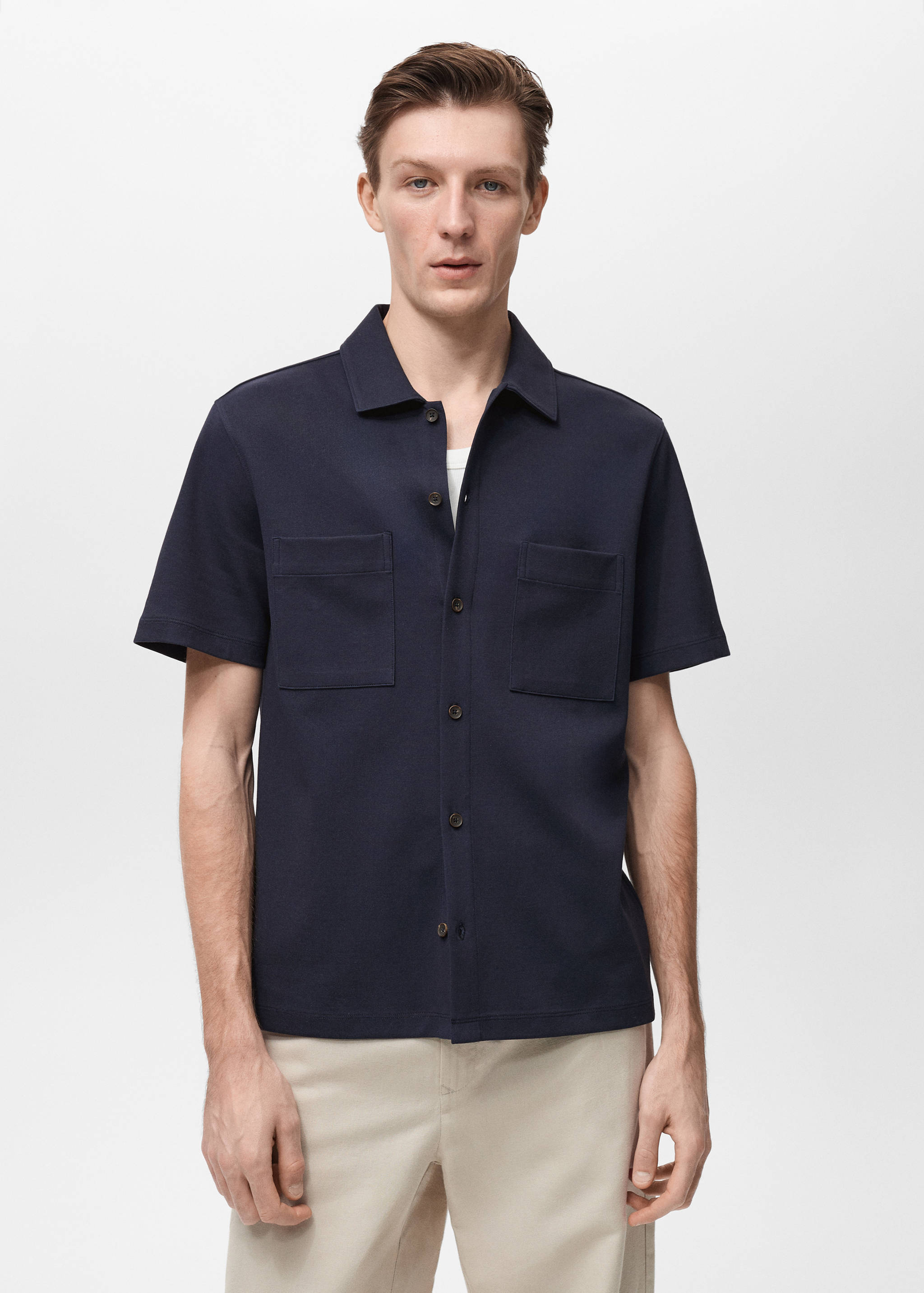 Chest-pocket cotton shirt - Medium plane