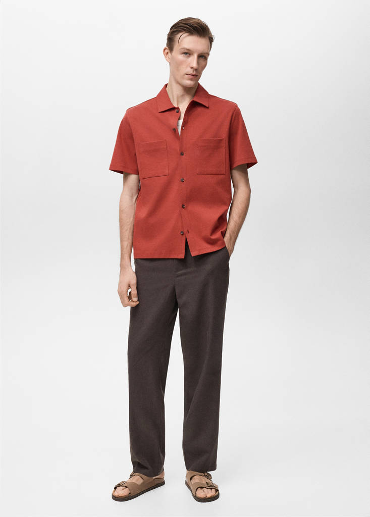 MANGO MAN - Chemise en coton avec poches rouge - XS