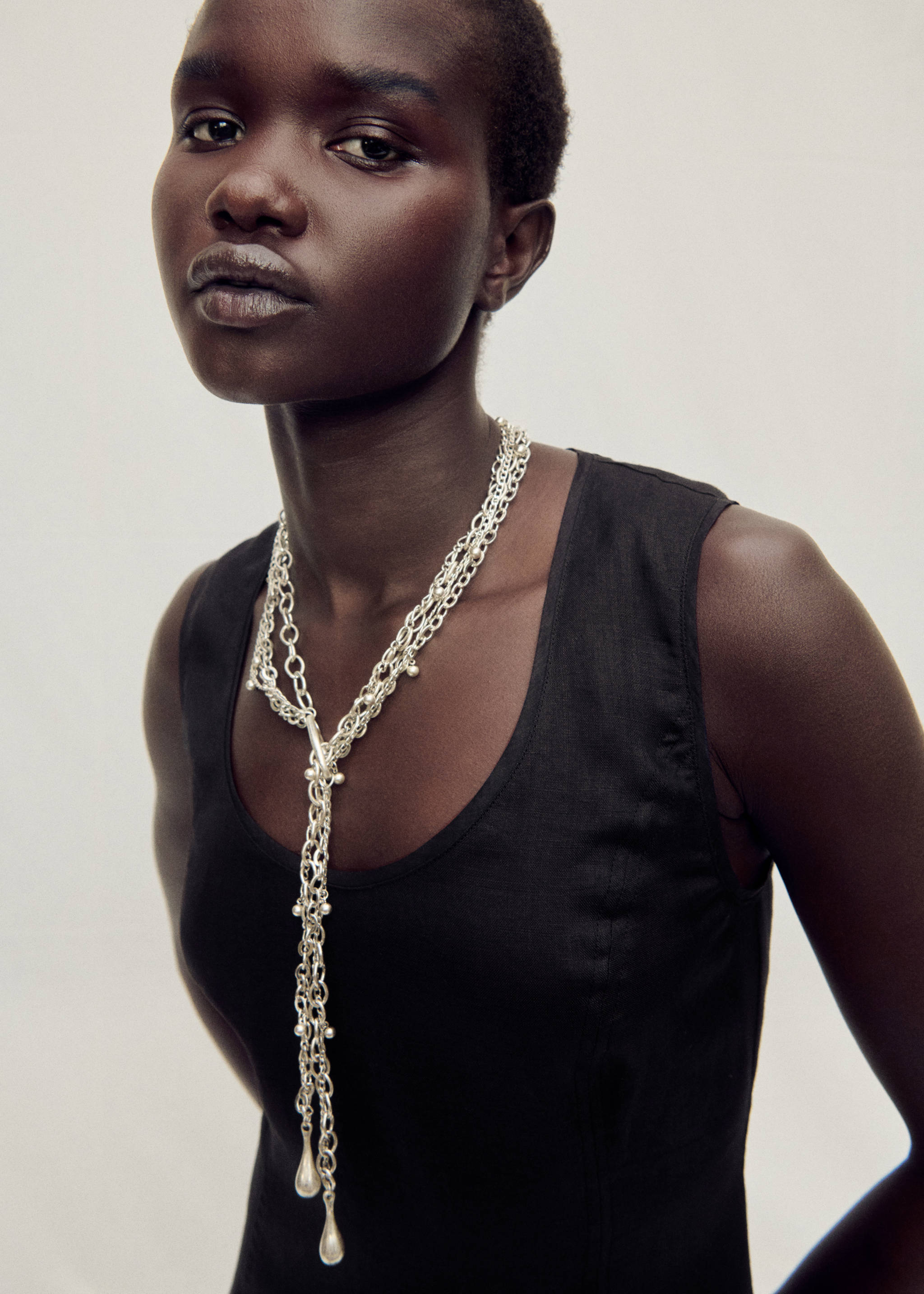 Λινό μακρύ φόρεμα με φάσα με σούρα - Λεπτομέρεια του προϊόντος 1