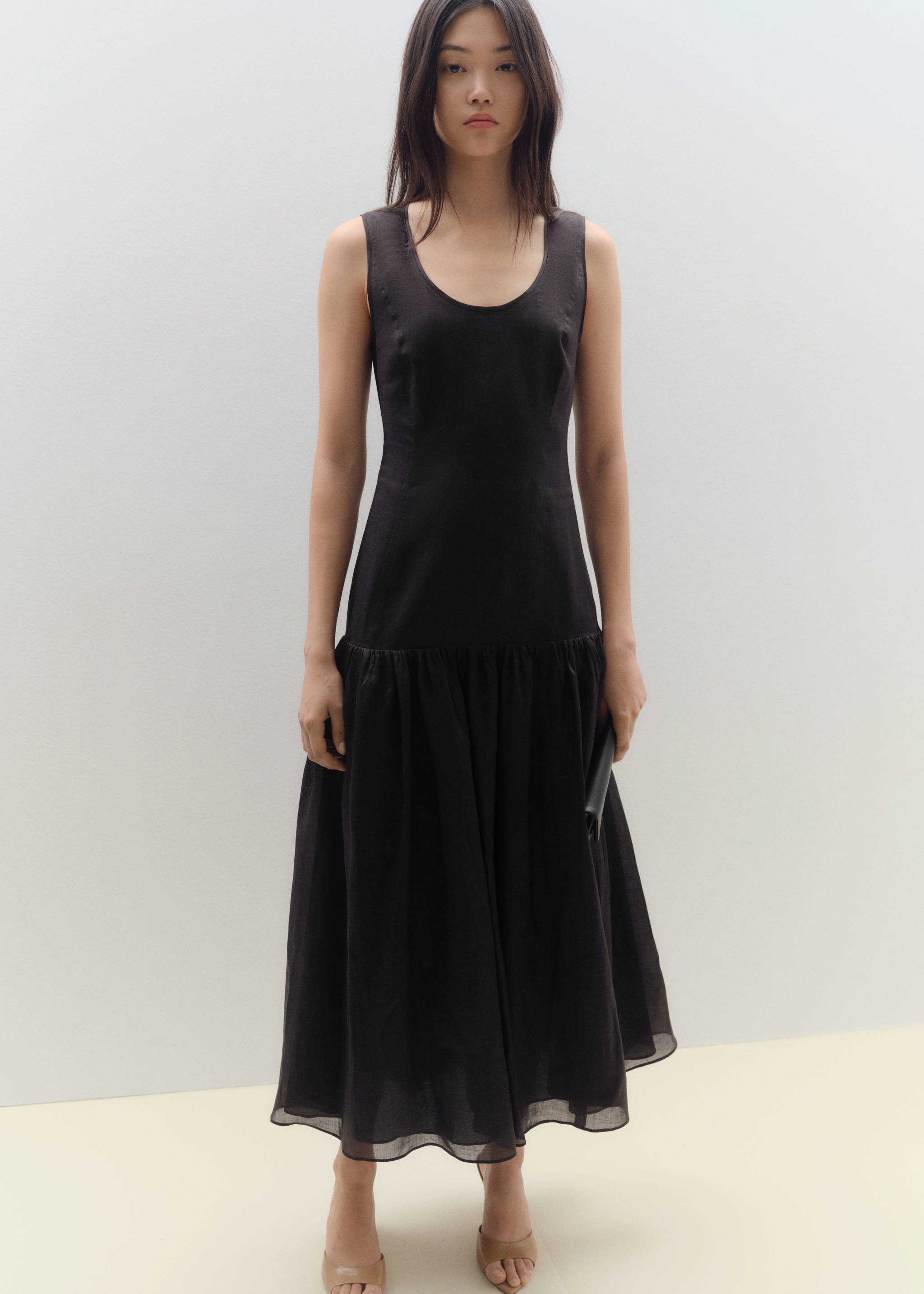 Λινό μακρύ φόρεμα με φάσα με σούρα - Λεπτομέρεια του προϊόντος 6