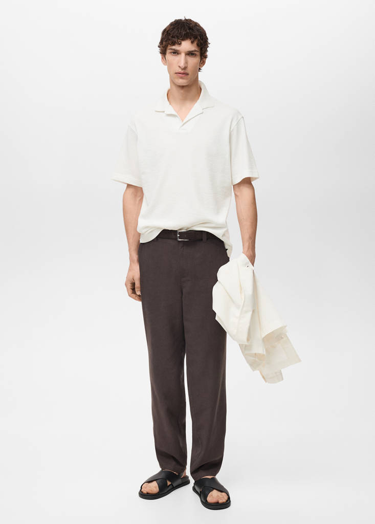 Textured cotton relaxed-fit polo shirt — Ecru
