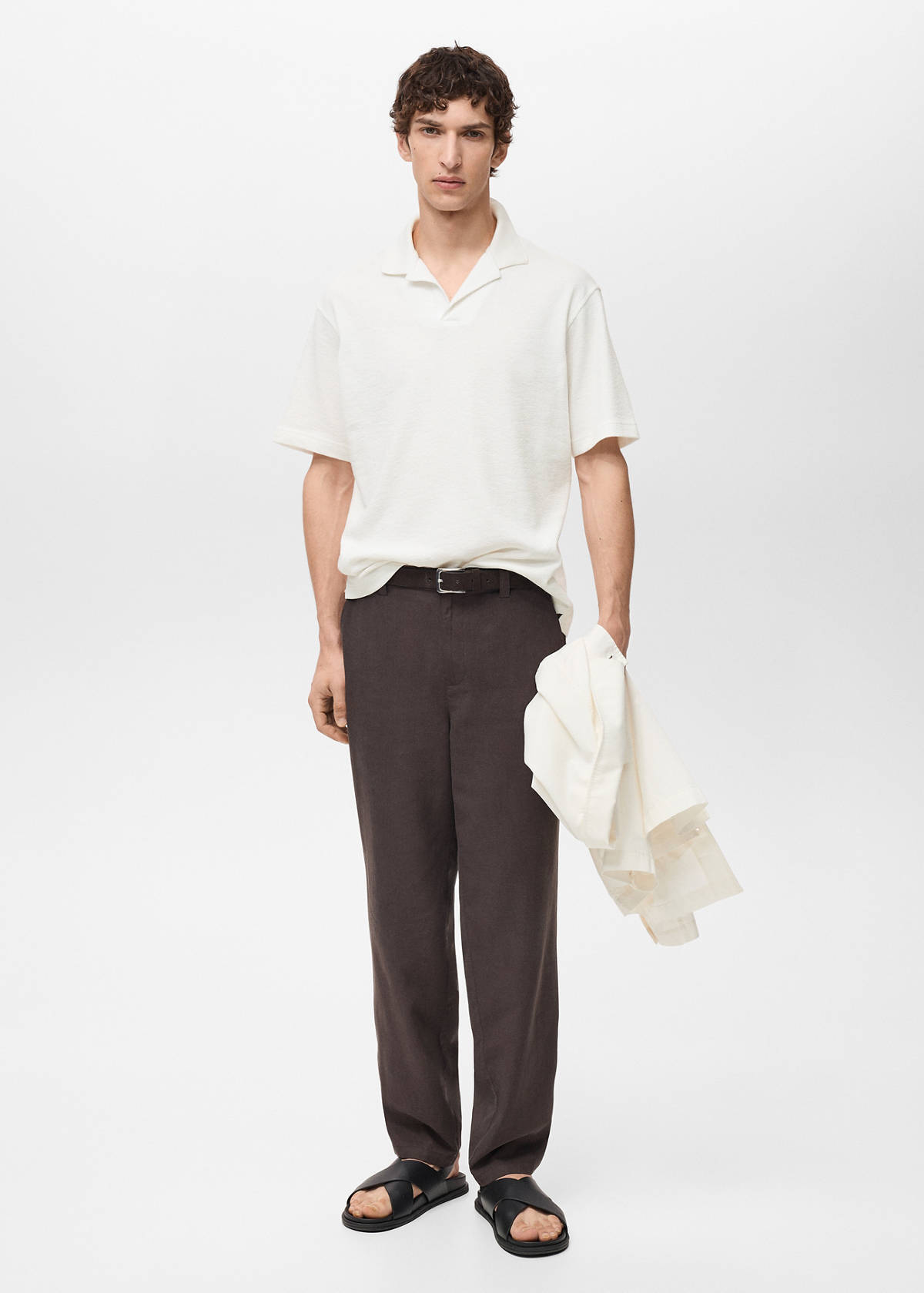 Textured cotton relaxed-fit polo shirt — Ecru