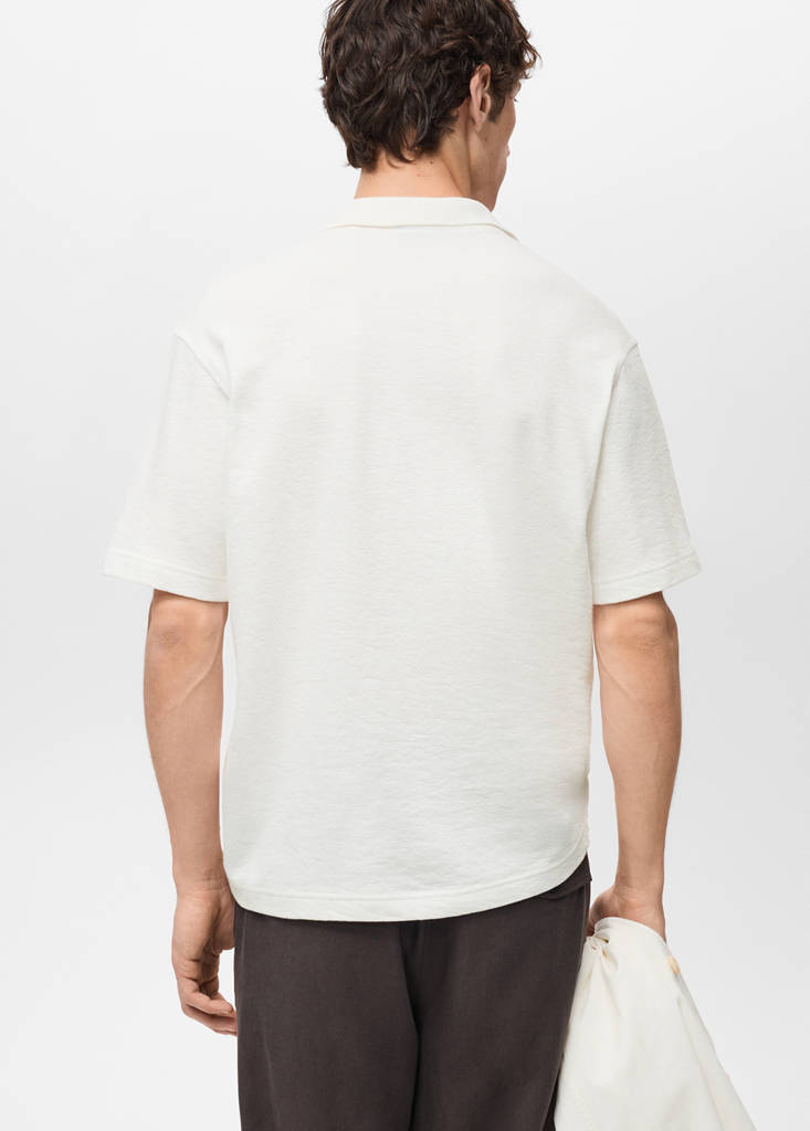 Textured cotton relaxed-fit polo shirt — Ecru