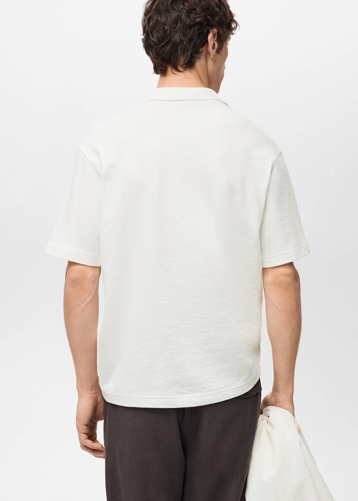 Textured cotton relaxed-fit polo shirt — Ecru