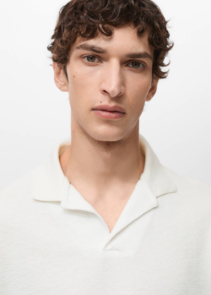 Textured cotton relaxed-fit polo shirt — Ecru