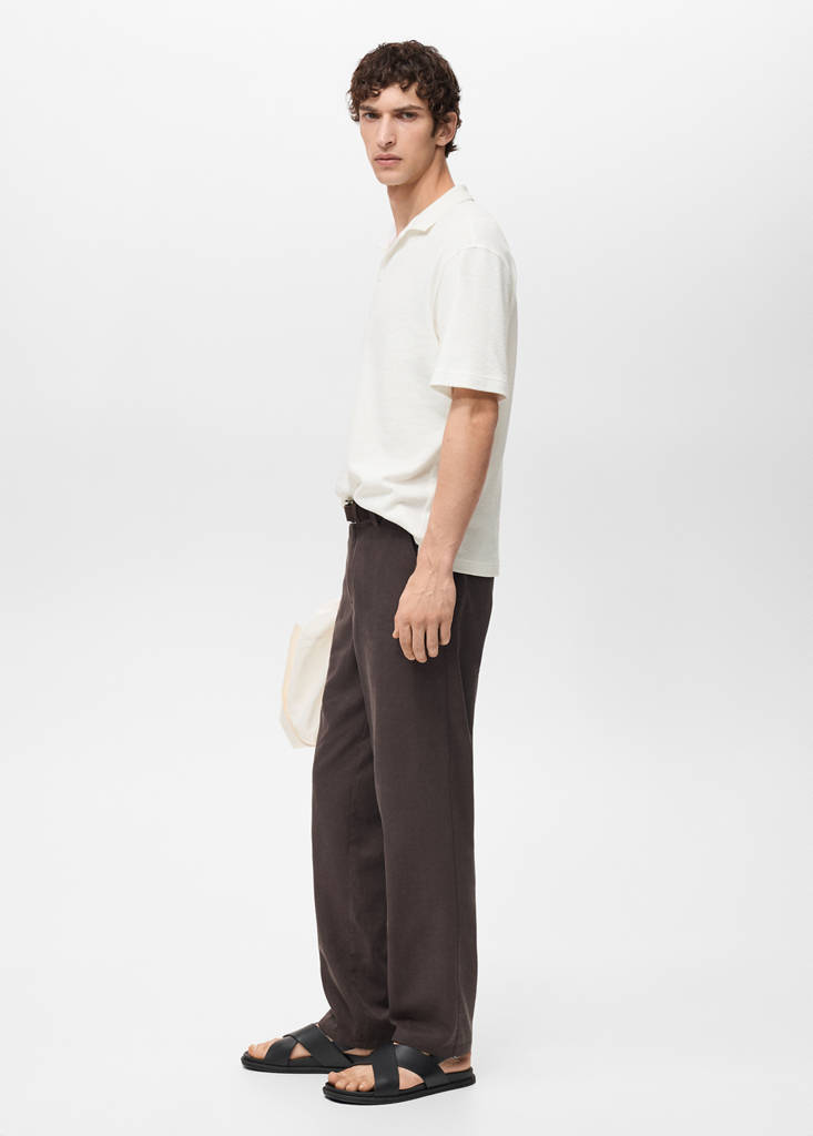 Textured cotton relaxed-fit polo shirt — Ecru