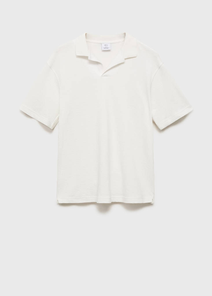 Textured cotton relaxed-fit polo shirt — Ecru
