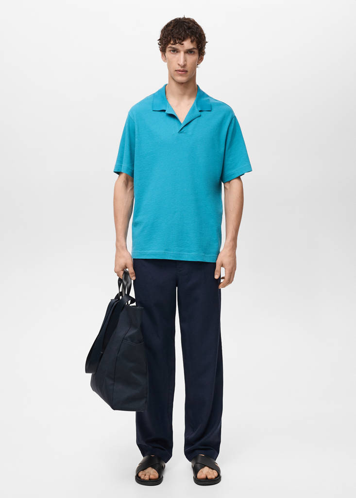 Textured cotton relaxed-fit polo shirt — Turquoise