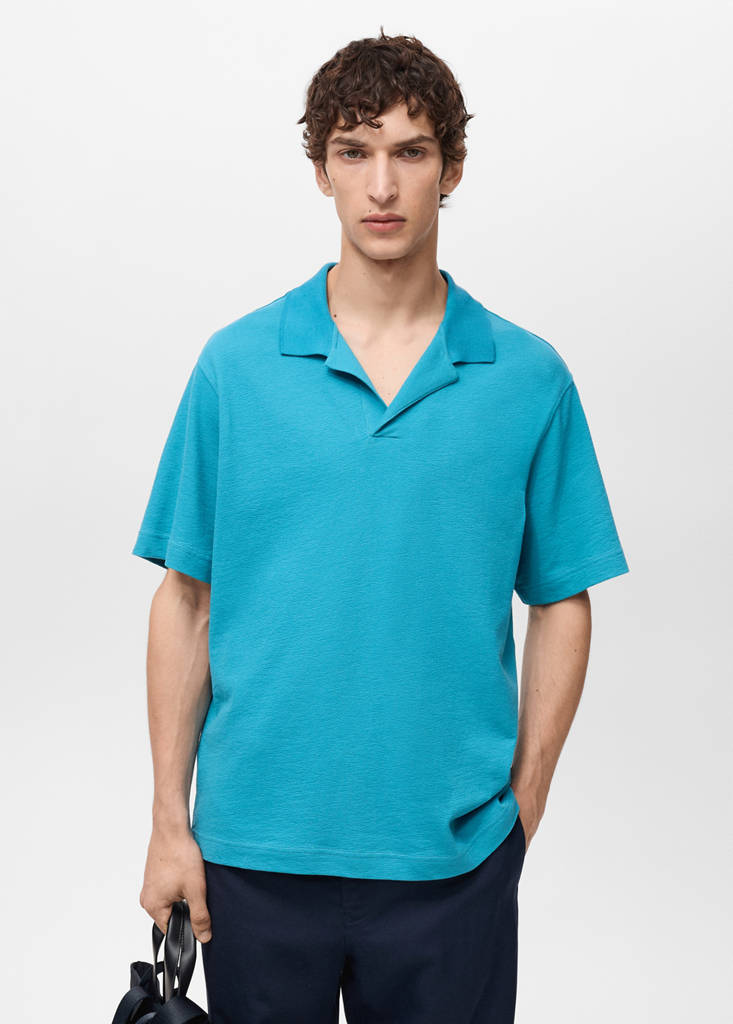 Textured cotton relaxed-fit polo shirt — Turquoise