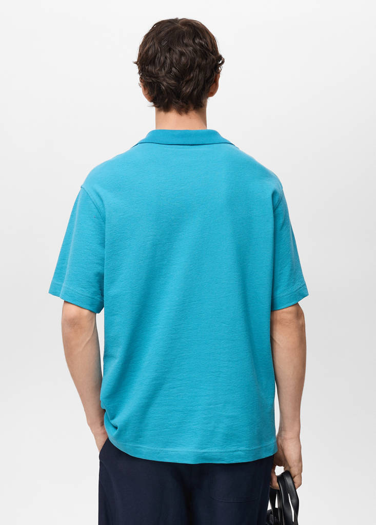 Textured cotton relaxed-fit polo shirt — Turquoise