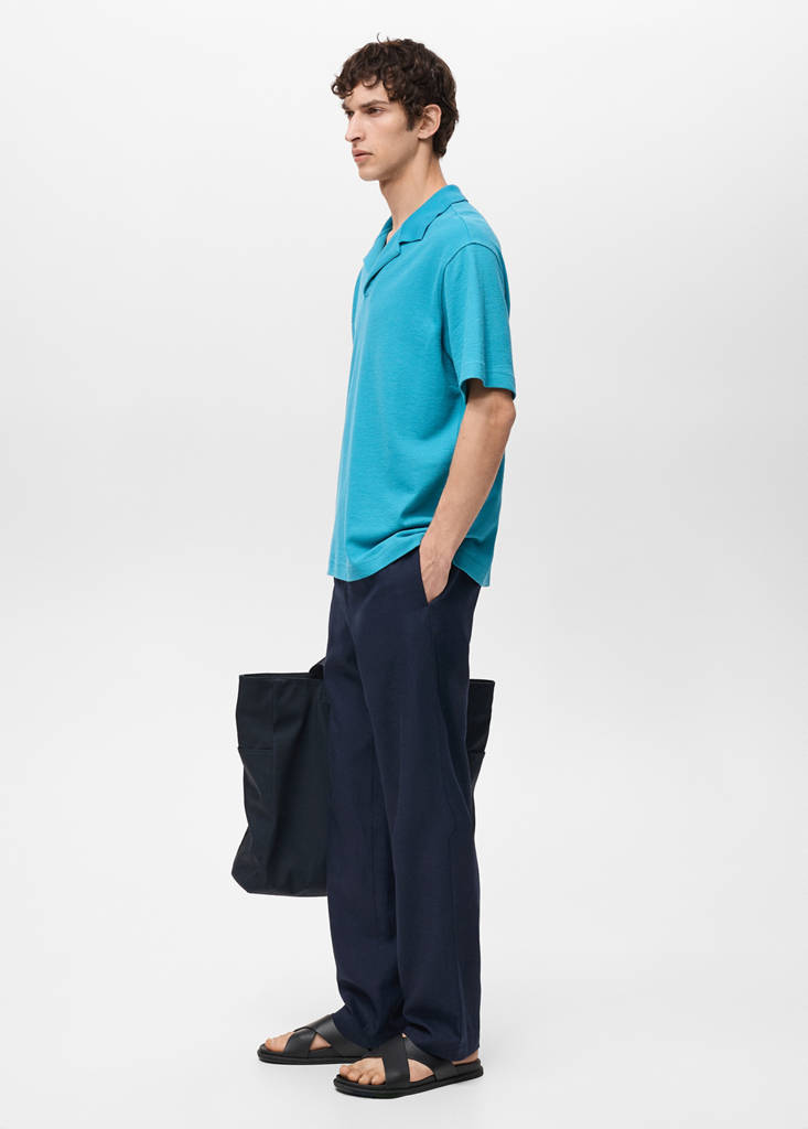 Textured cotton relaxed-fit polo shirt — Turquoise