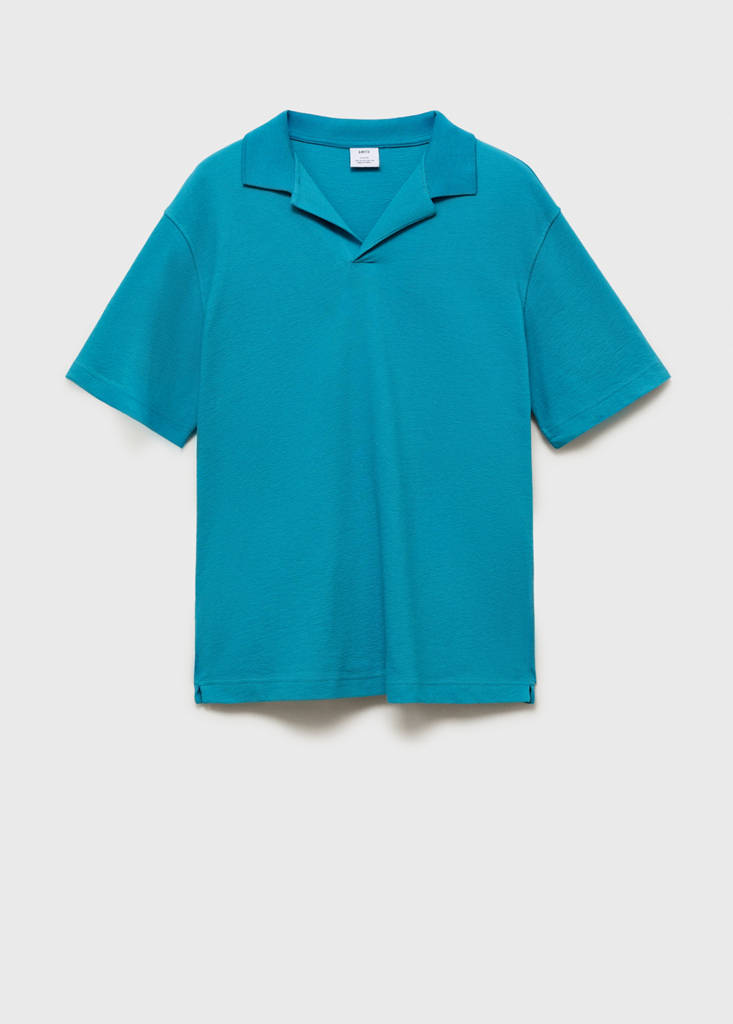 Textured cotton relaxed-fit polo shirt — Turquoise