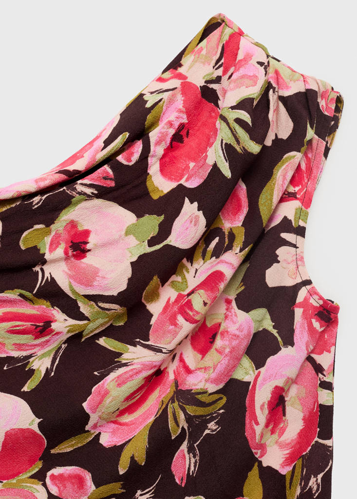 Floral blouse with asymmetrical neck — Brown
