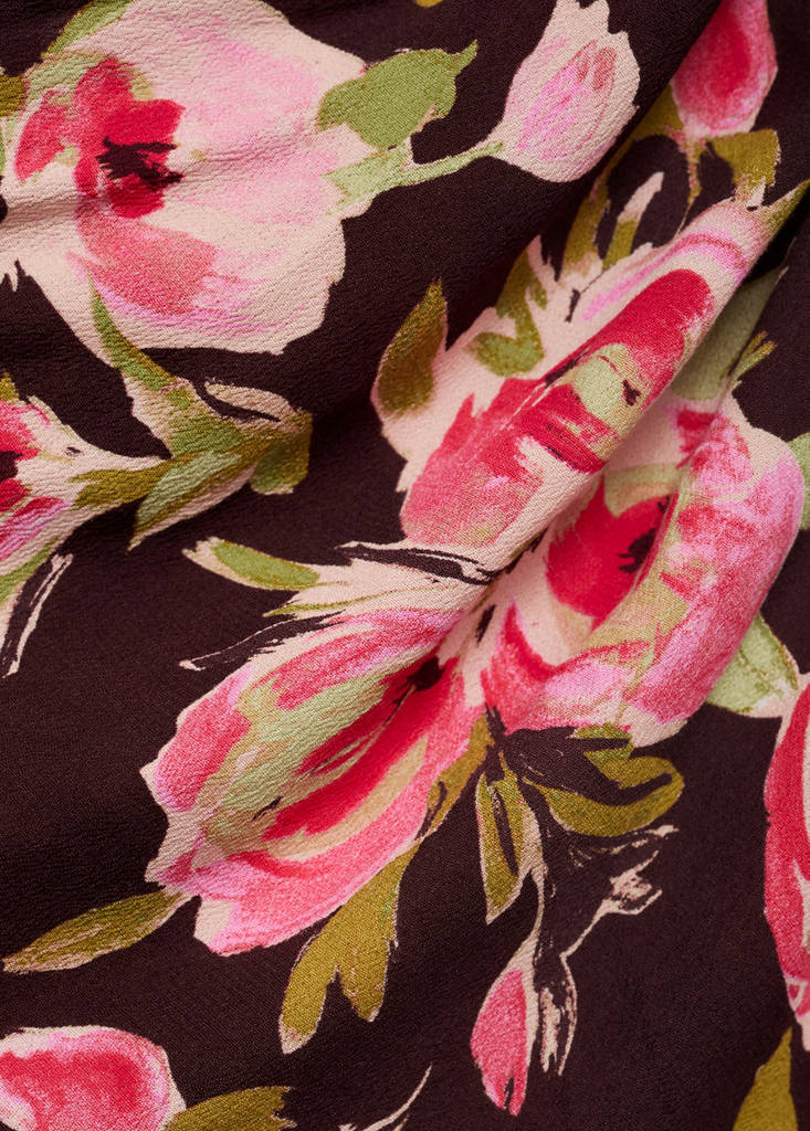 Floral blouse with asymmetrical neck — Brown