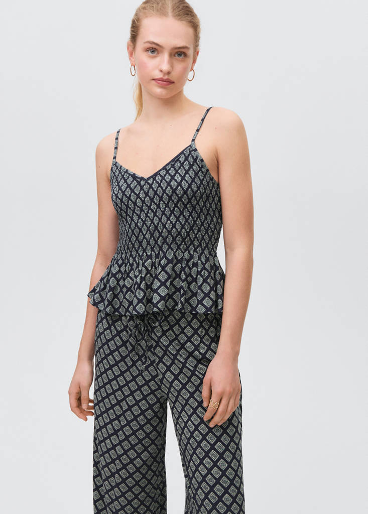 Ruffle printed top — Navy