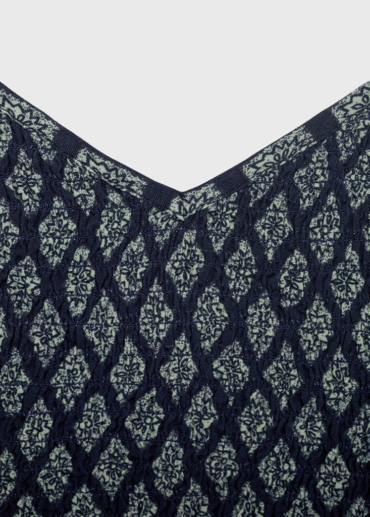 Ruffle printed top — Navy