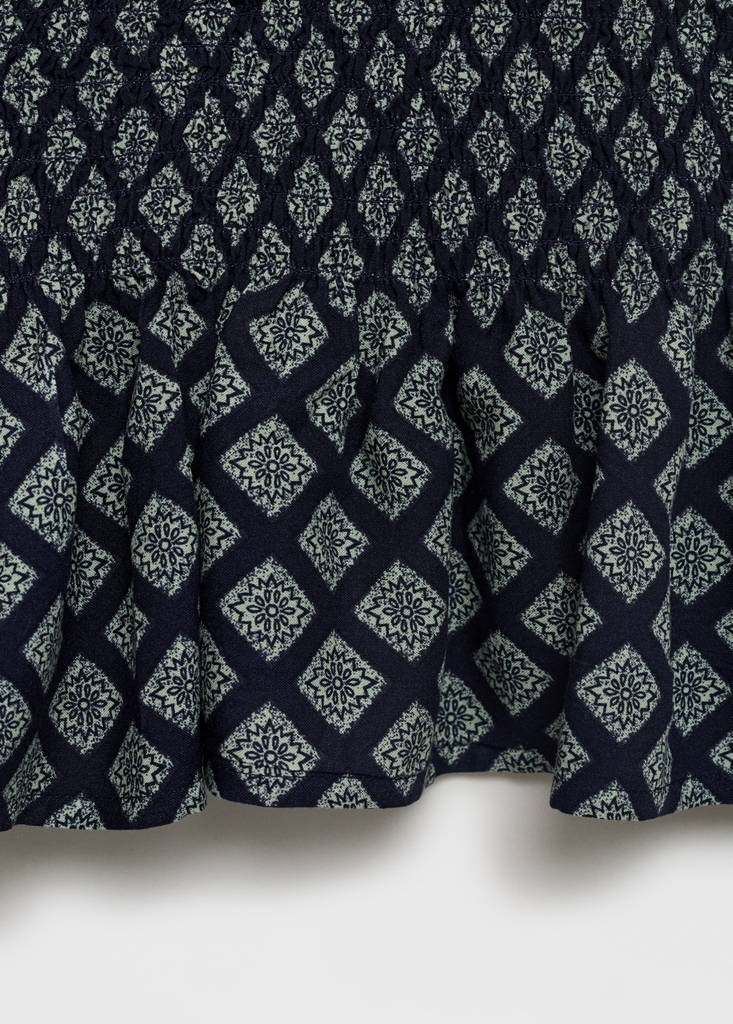 Ruffle printed top — Navy