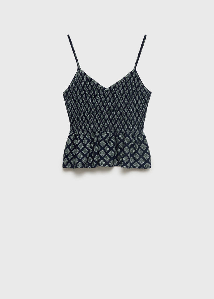 Ruffle printed top — Navy