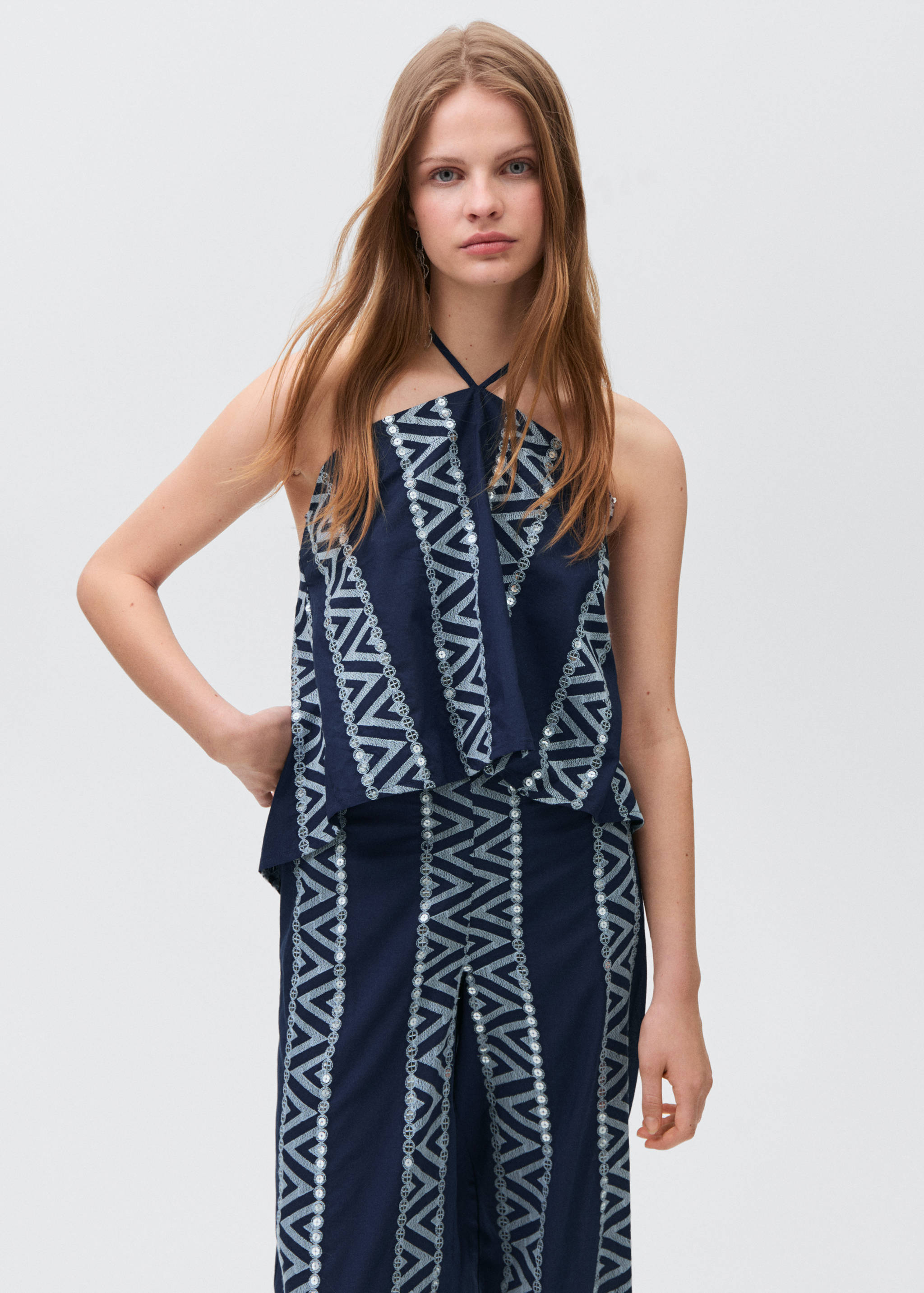 Embroidered straight-fit pants - Medium plane