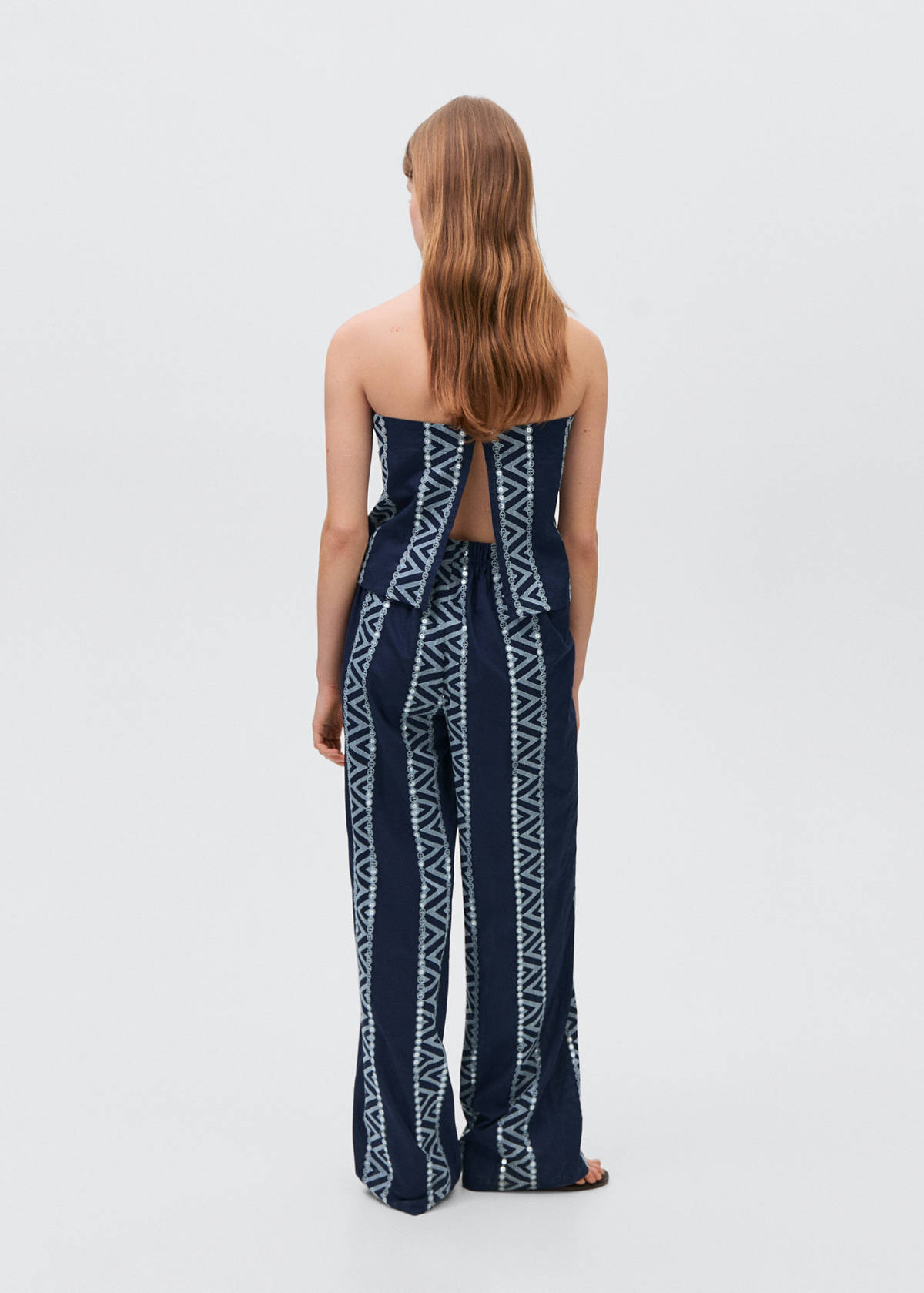 Embroidered straight-fit trousers — Navy