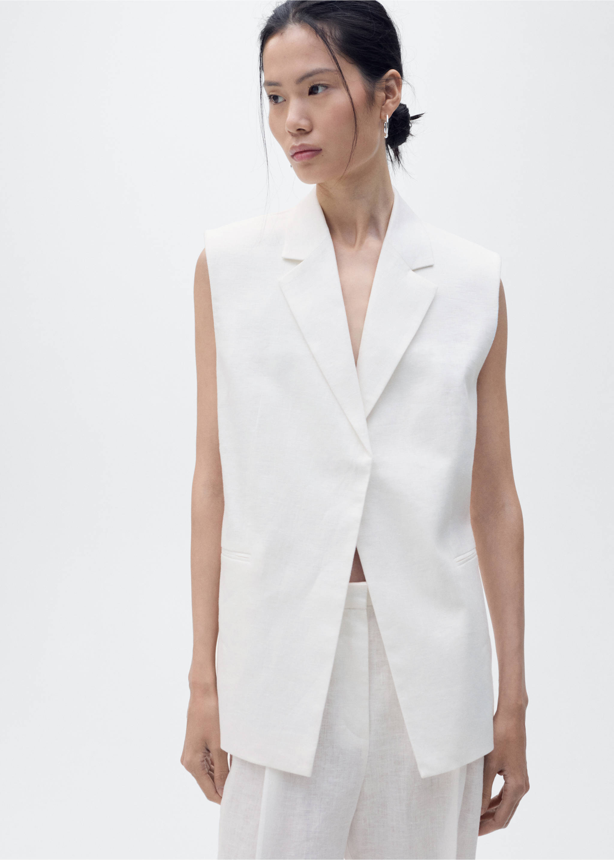 Linen suit waistcoat - Medium plane, Off White. Ref: 87088639-00.