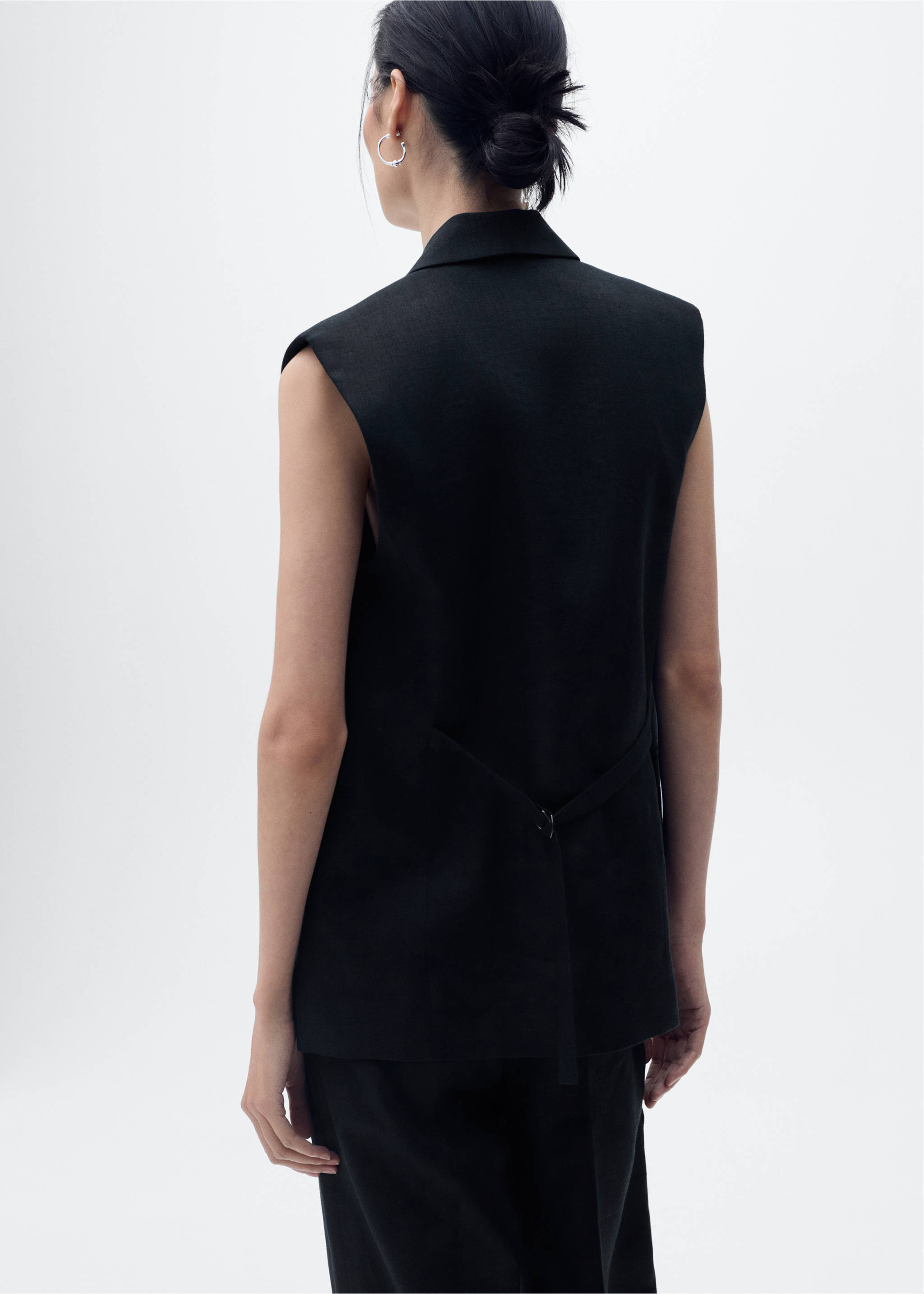 Chaleco traje lino - Reverso del artículo, Negro. Ref: 87088639-00.