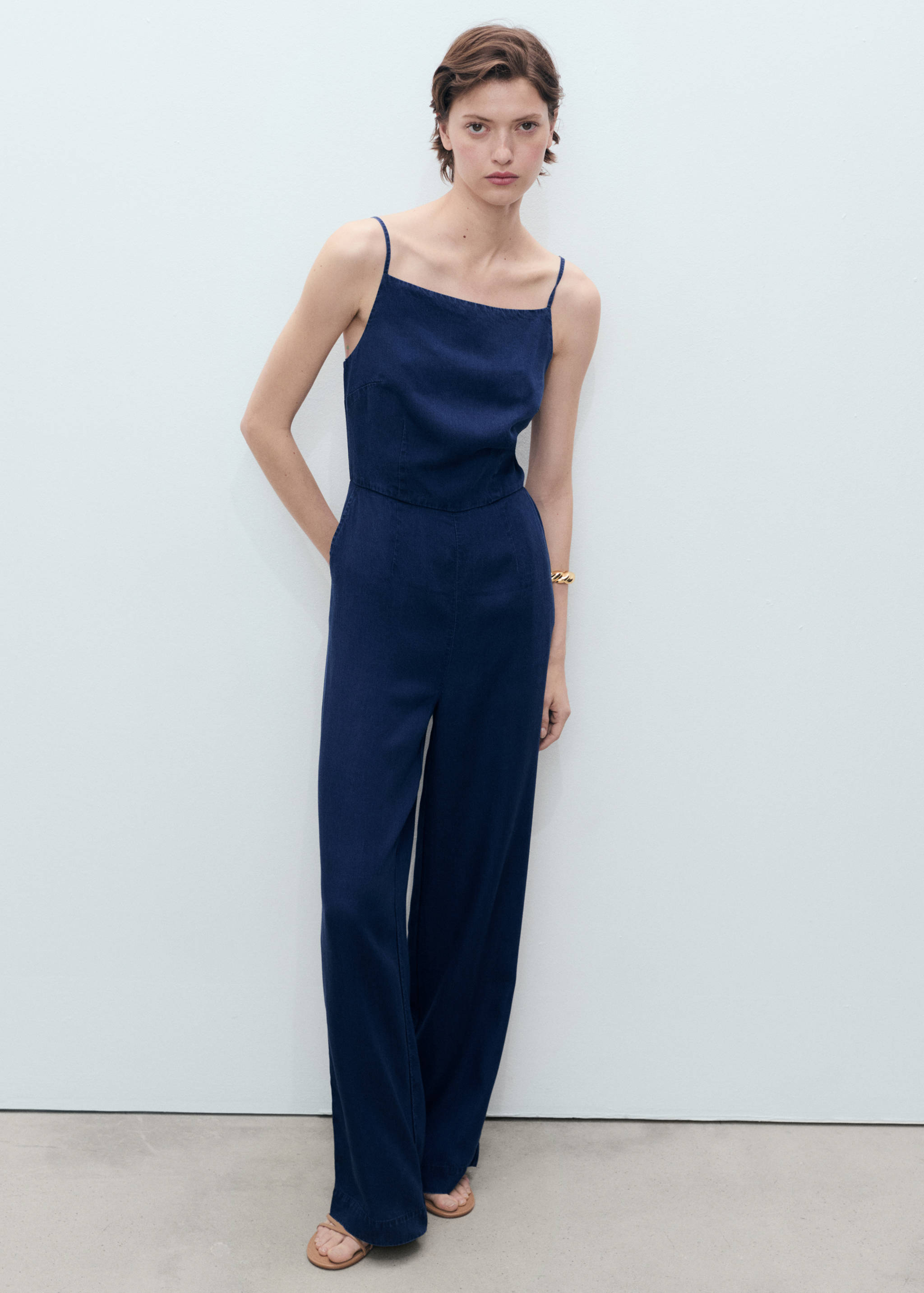 Long denim-effect jumpsuit - General plane