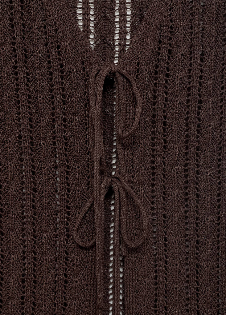 Openwork knitted waistcoat with bow closure — Chocolate