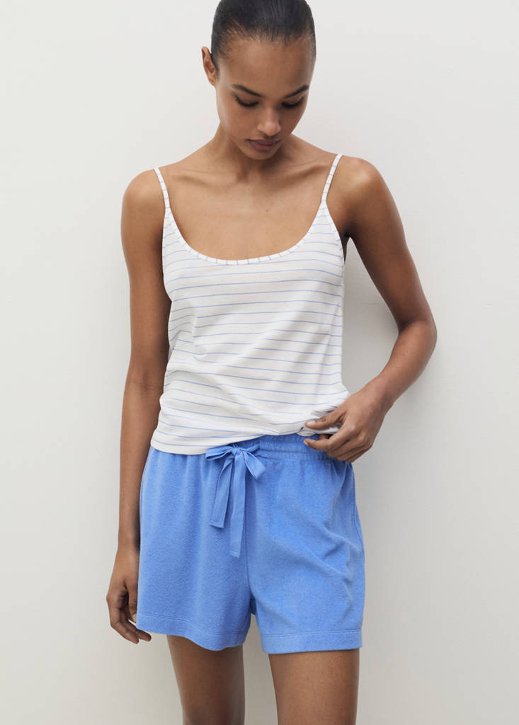 Striped cotton pyjama top — White