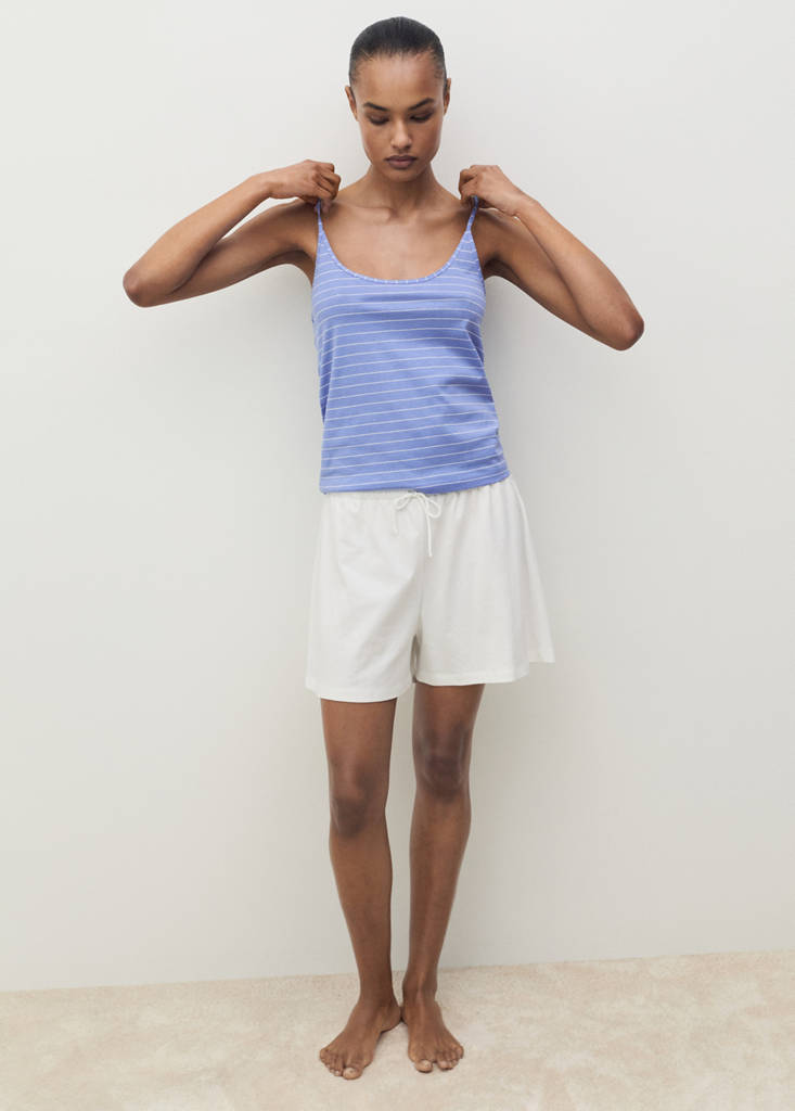 Striped cotton pyjama top — Blue