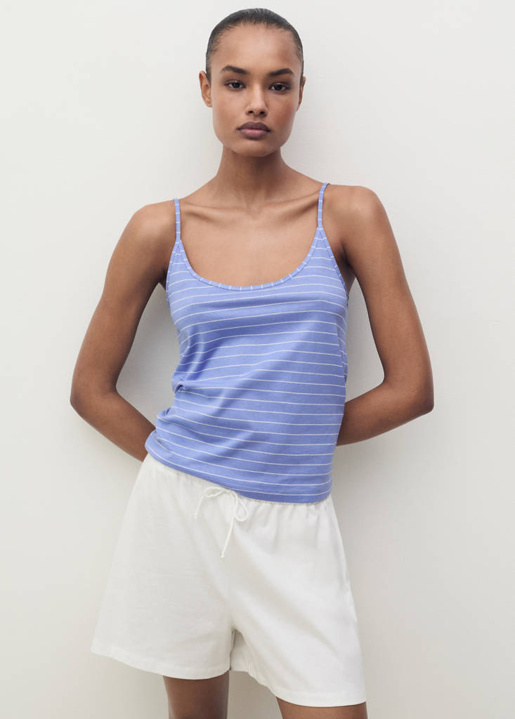Striped cotton pyjama top — Blue