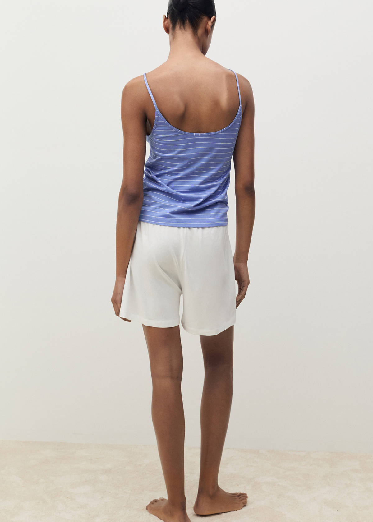 Striped cotton pyjama top — Blue
