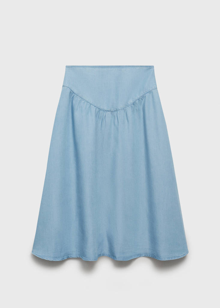 Soft denim midi-skirt with gathered detail — Medium Blue