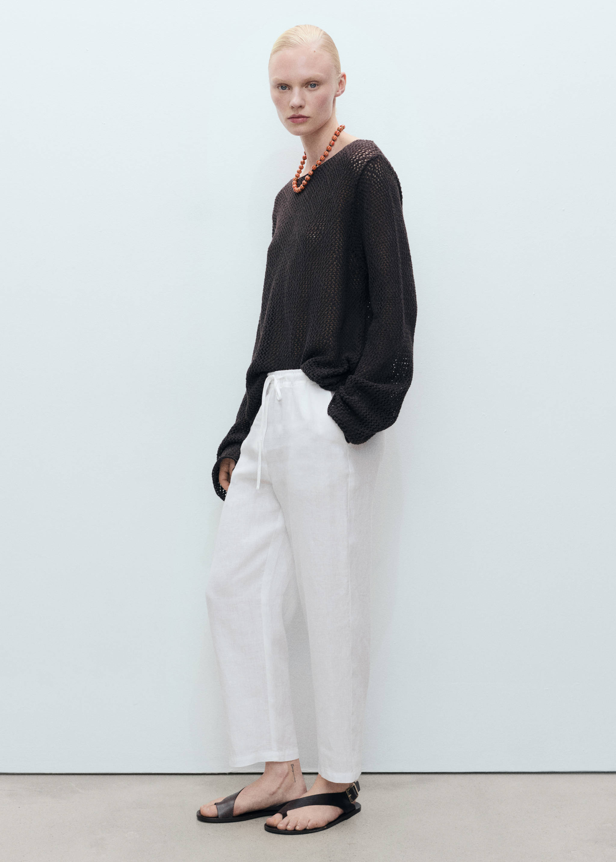 Straight linen-blend trousers - General plane