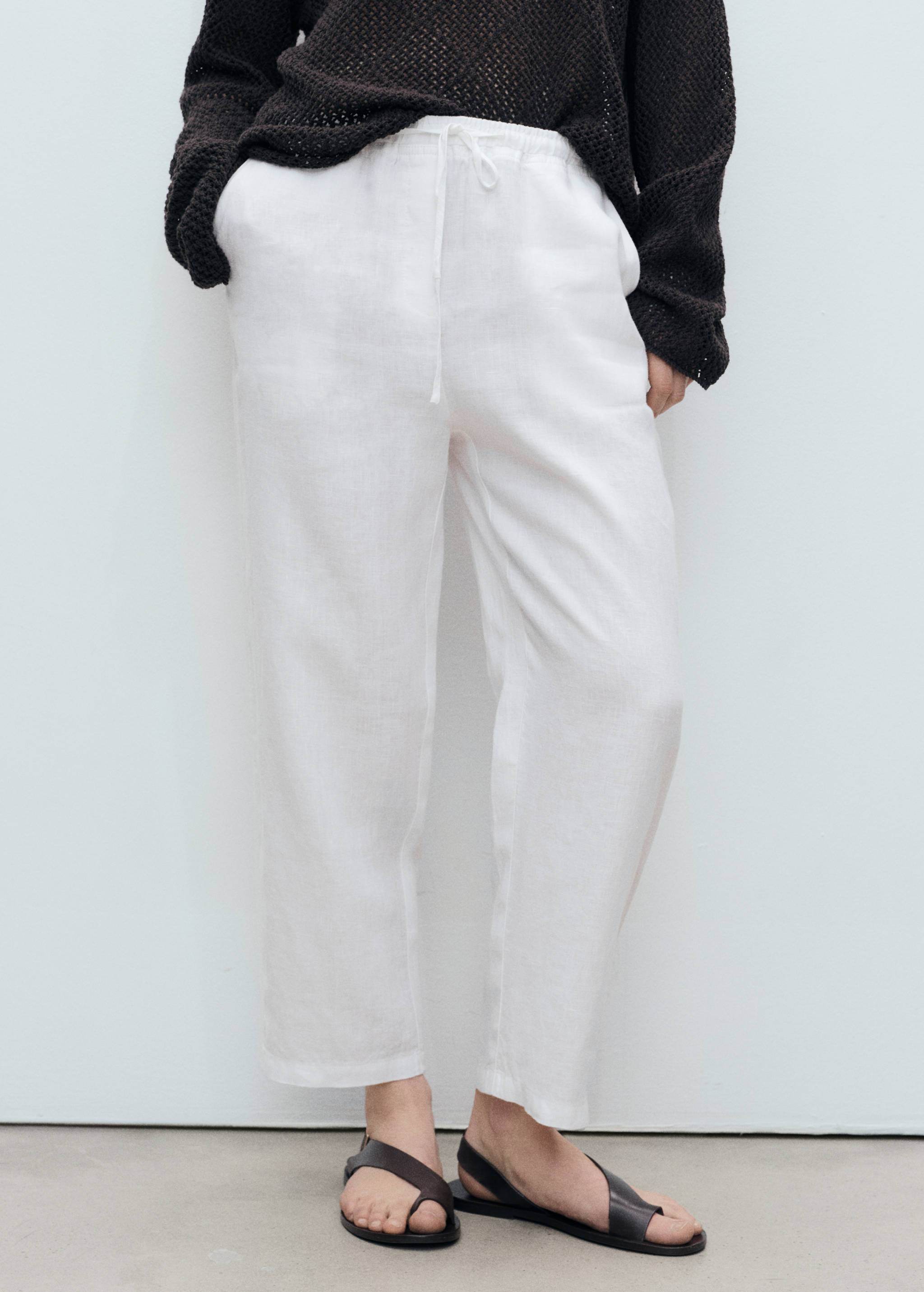 Straight linen-blend trousers - Medium plane