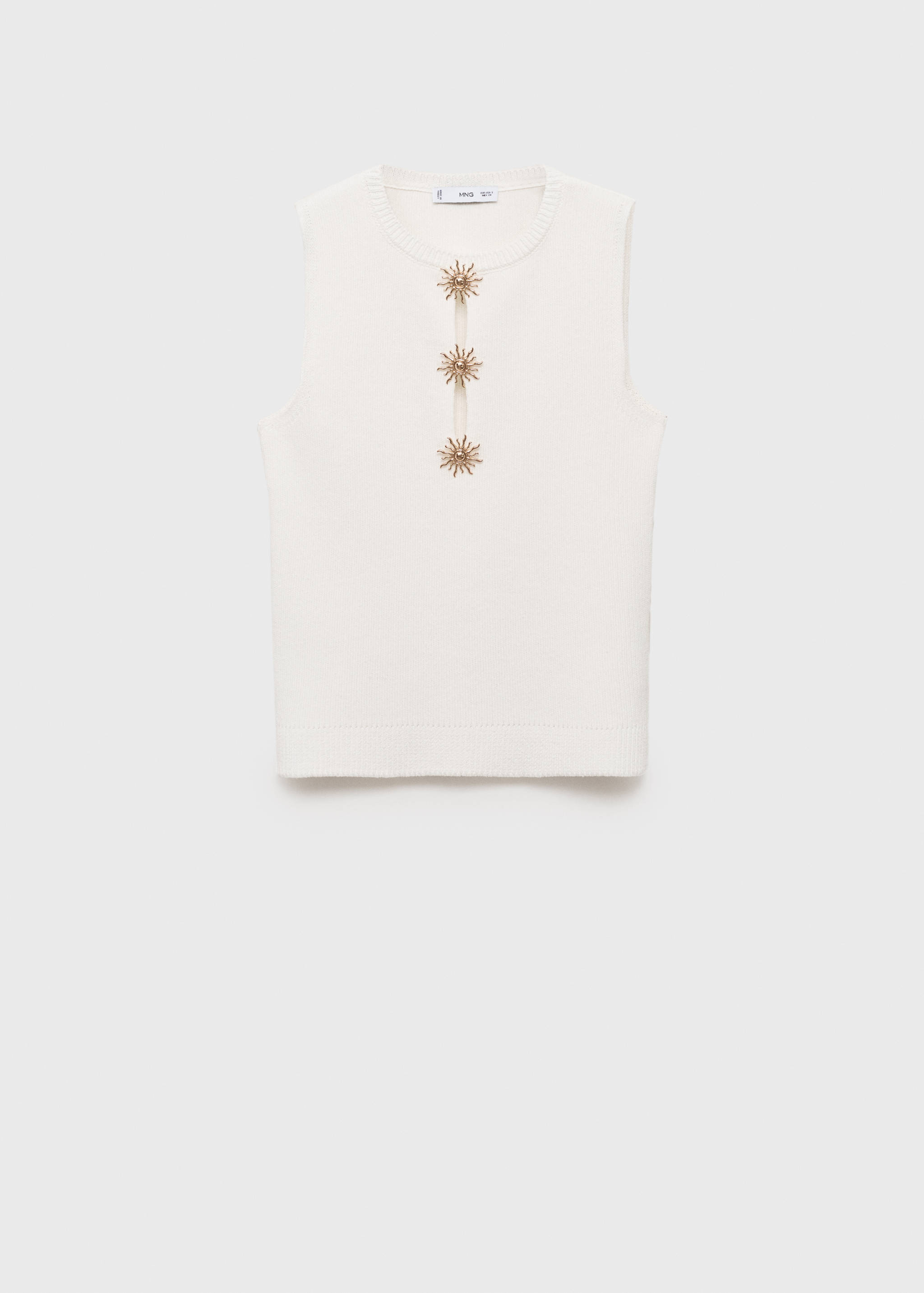 Strikket topp med solsmykke-knapper - Artikkel uten modell