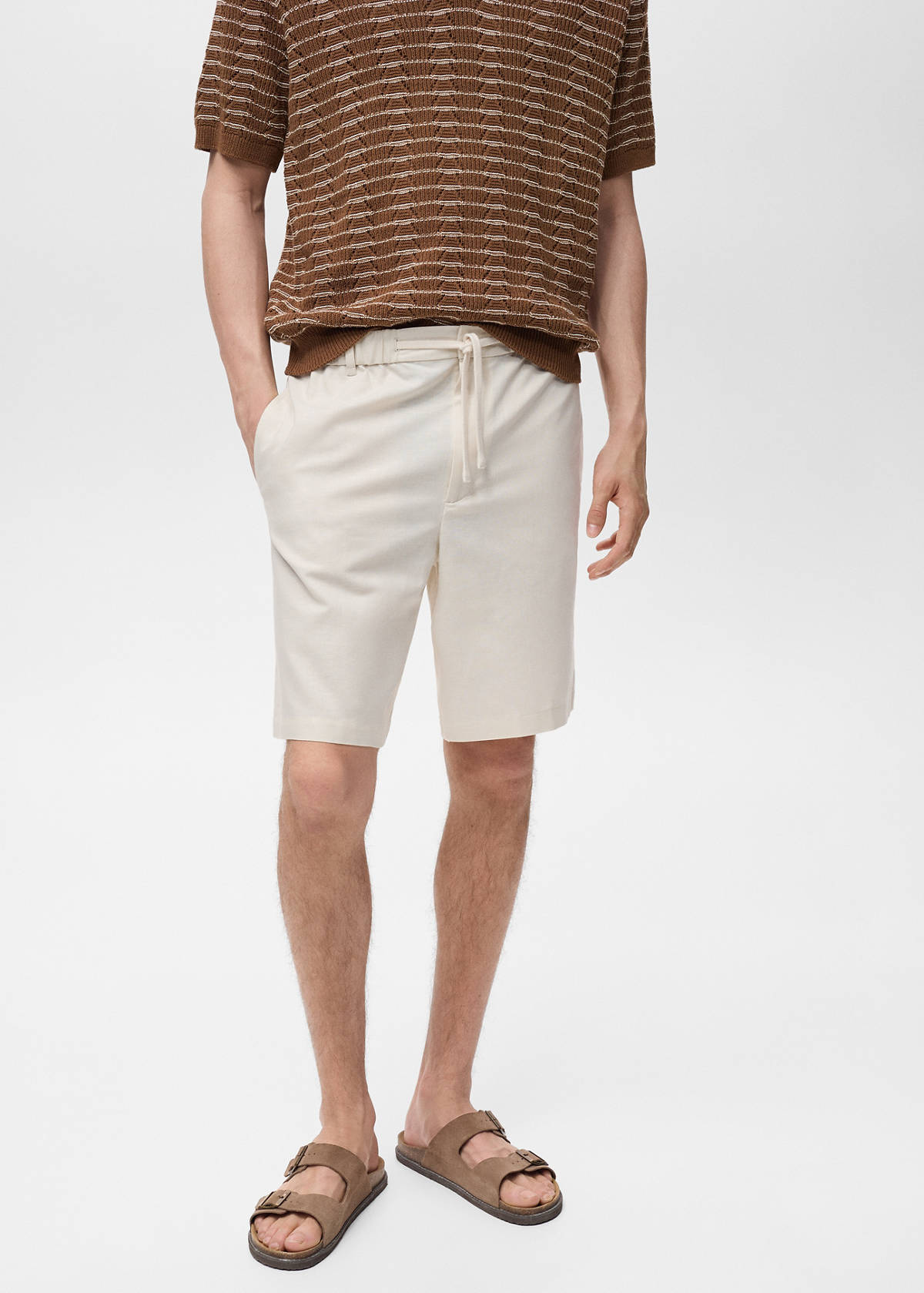 Cotton-linen blend bermuda shorts — Ivory White
