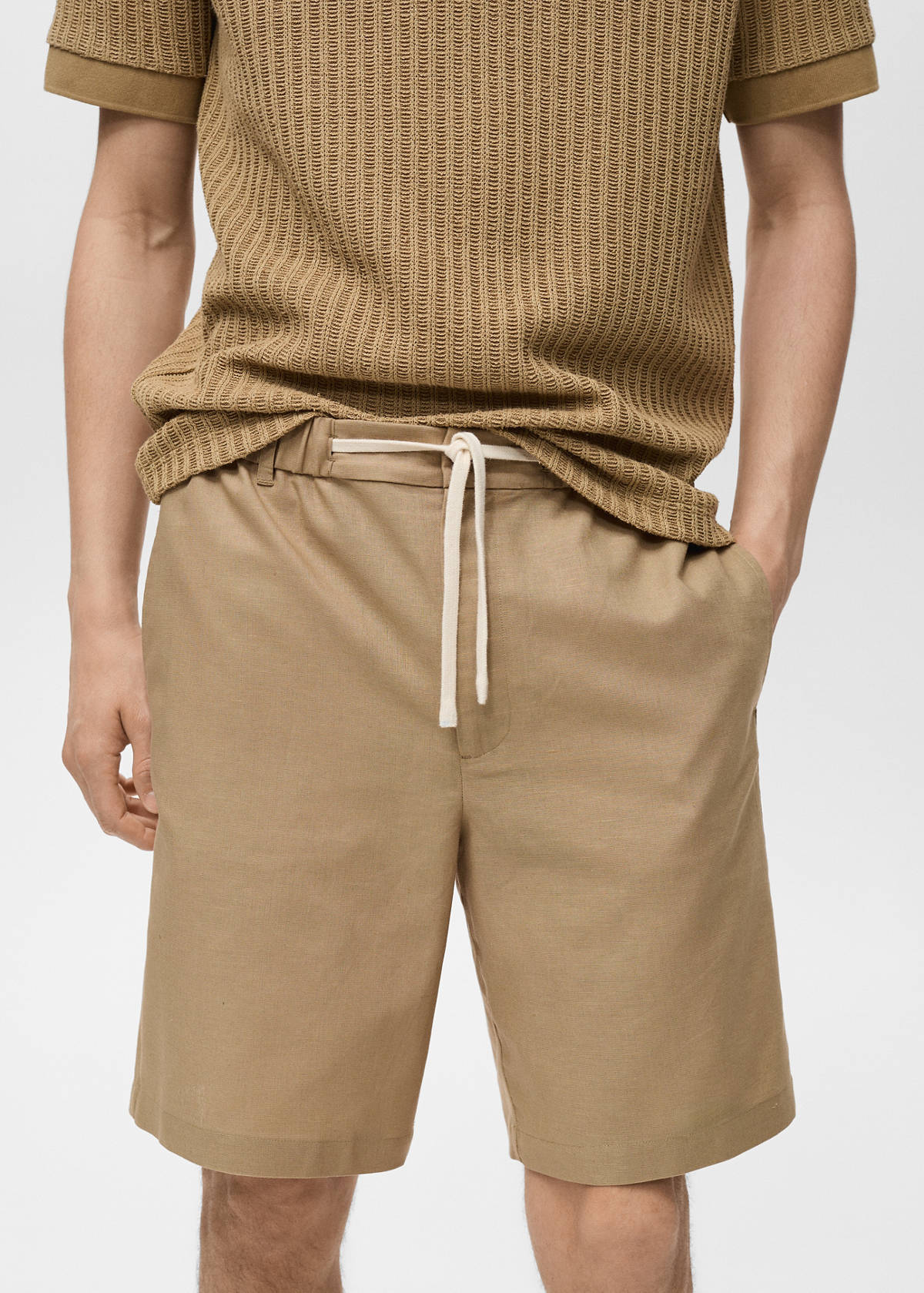 Cotton-linen blend bermuda shorts — Beige