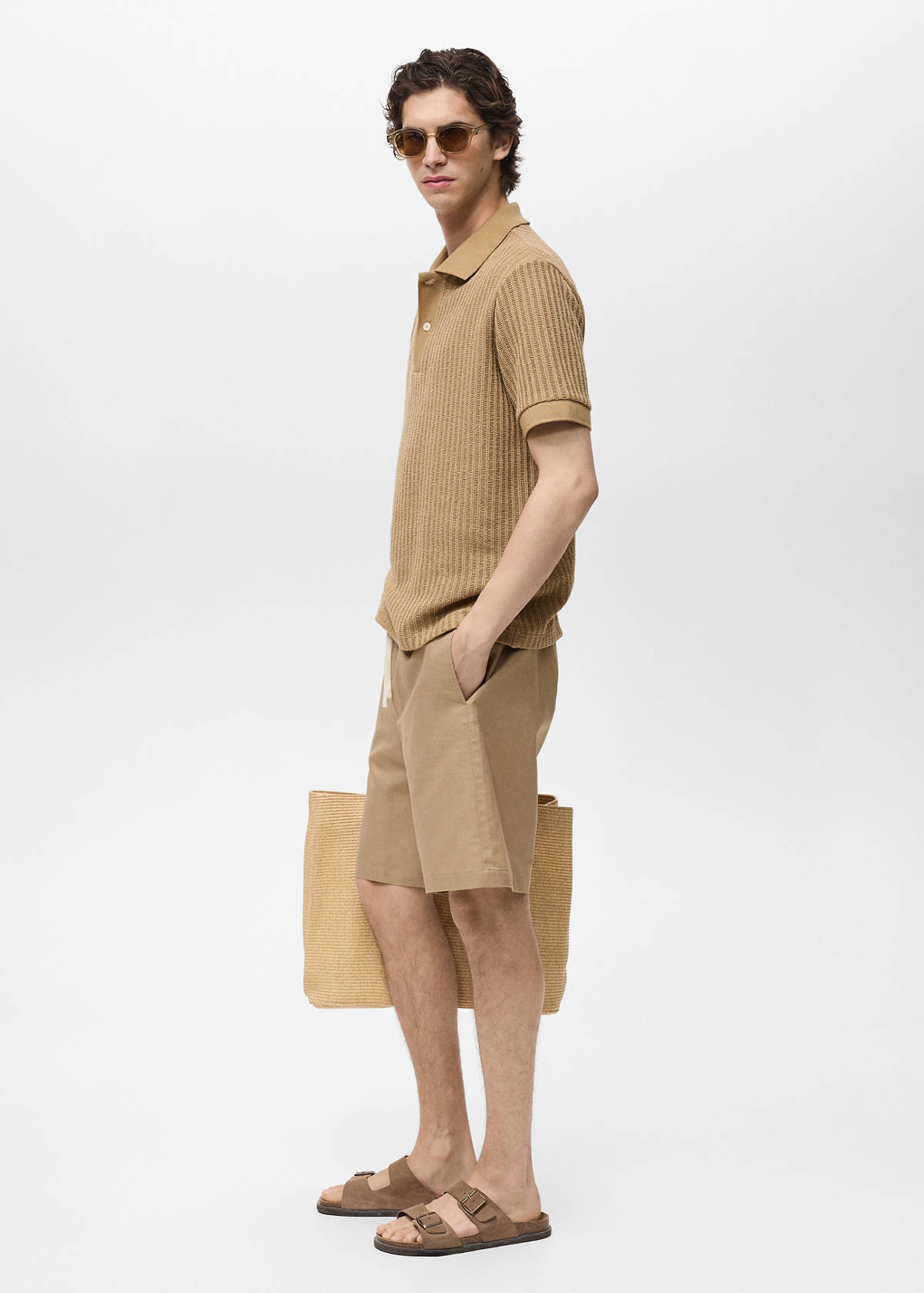 Cotton-linen blend bermuda shorts — Beige