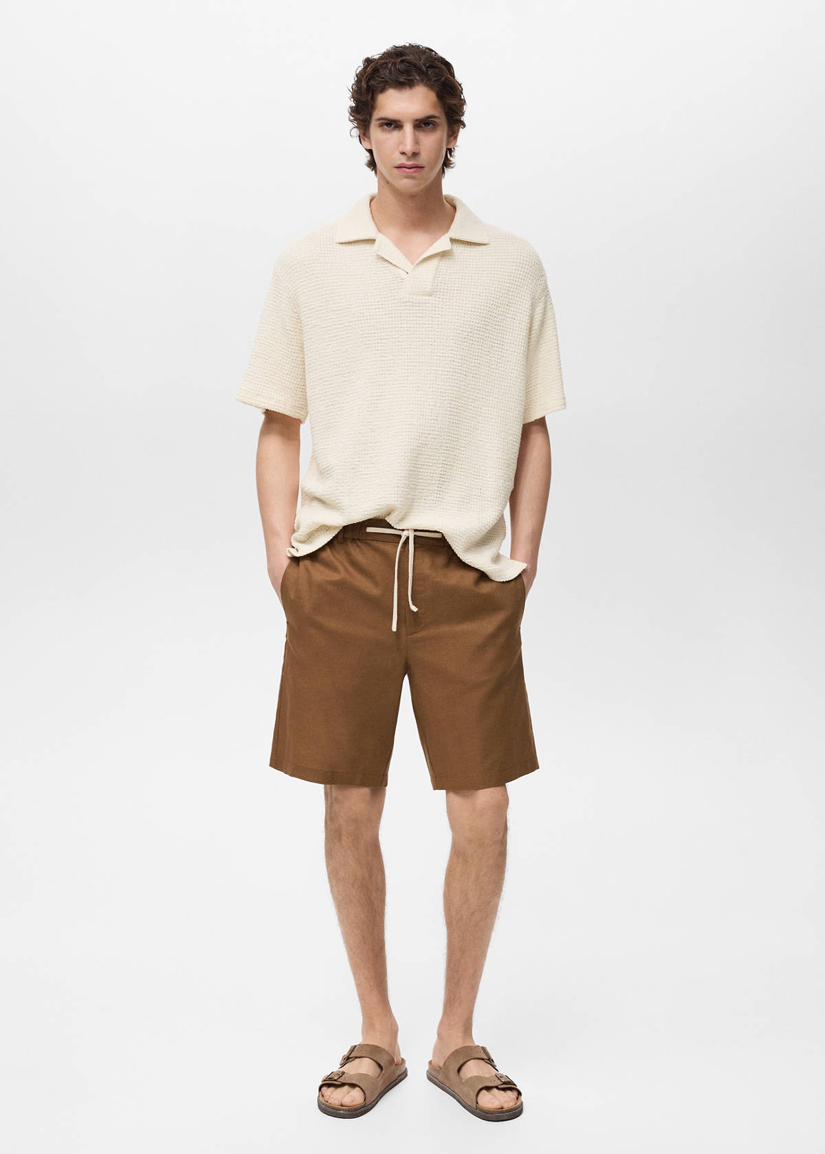 Cotton-linen blend bermuda shorts — Tobacco Brown