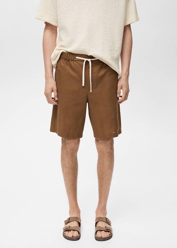 Cotton-linen blend bermuda shorts — Tobacco Brown