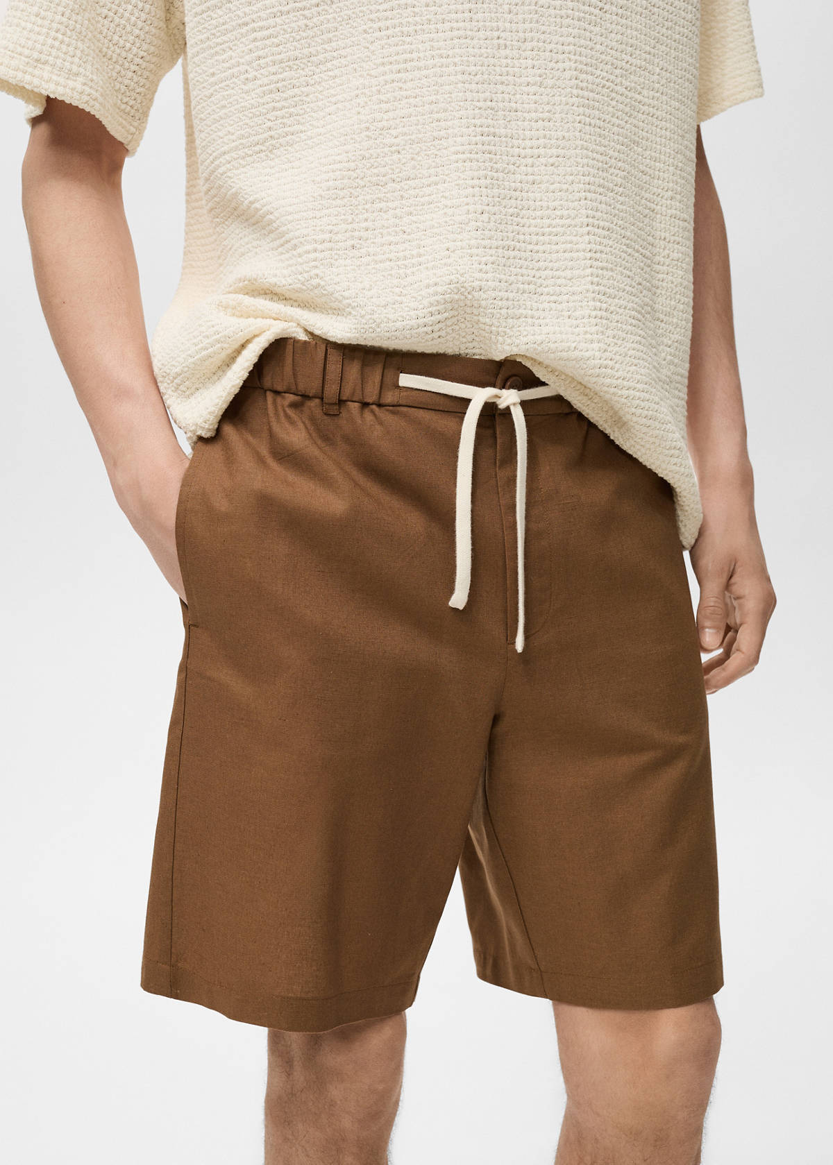 Cotton-linen blend bermuda shorts — Tobacco Brown
