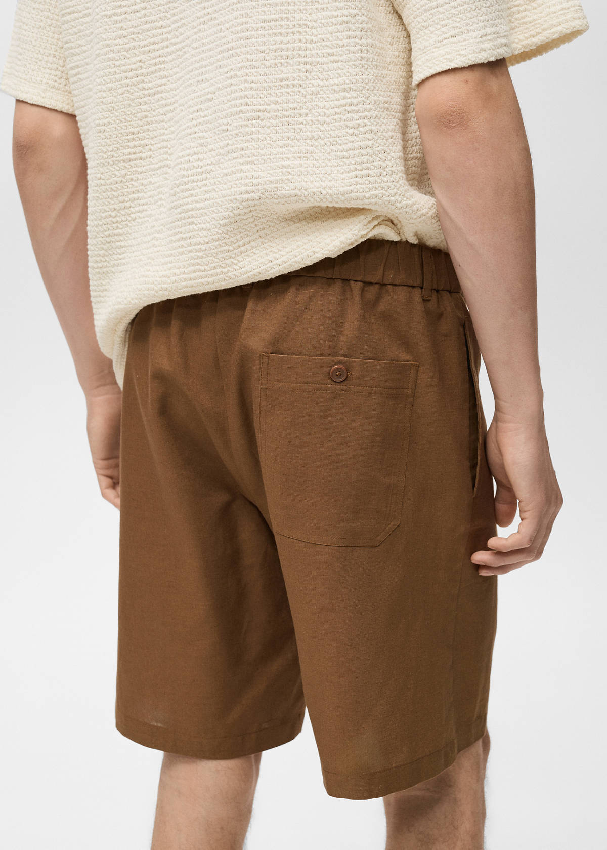 Cotton-linen blend bermuda shorts — Tobacco Brown
