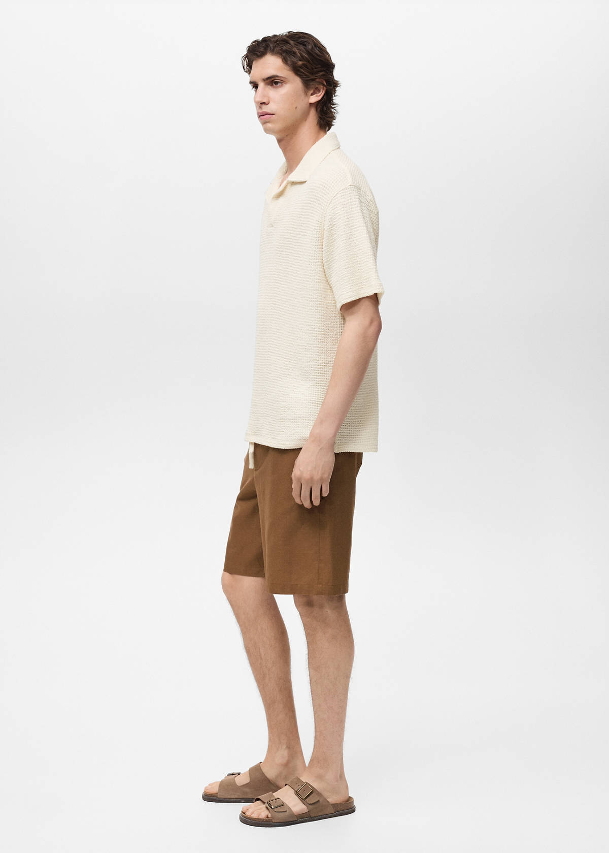 Cotton-linen blend bermuda shorts — Tobacco Brown