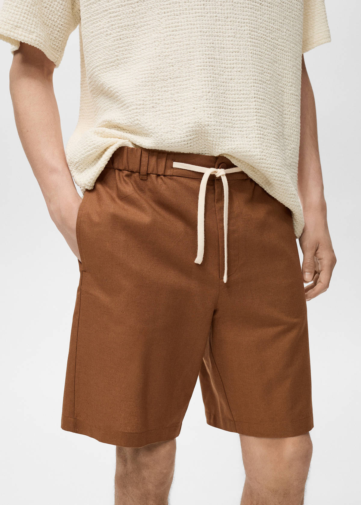 Cotton-linen blend bermuda shorts — Tobacco Brown
