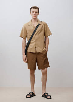 Cotton-linen blend bermuda shorts — Tobacco Brown 17
