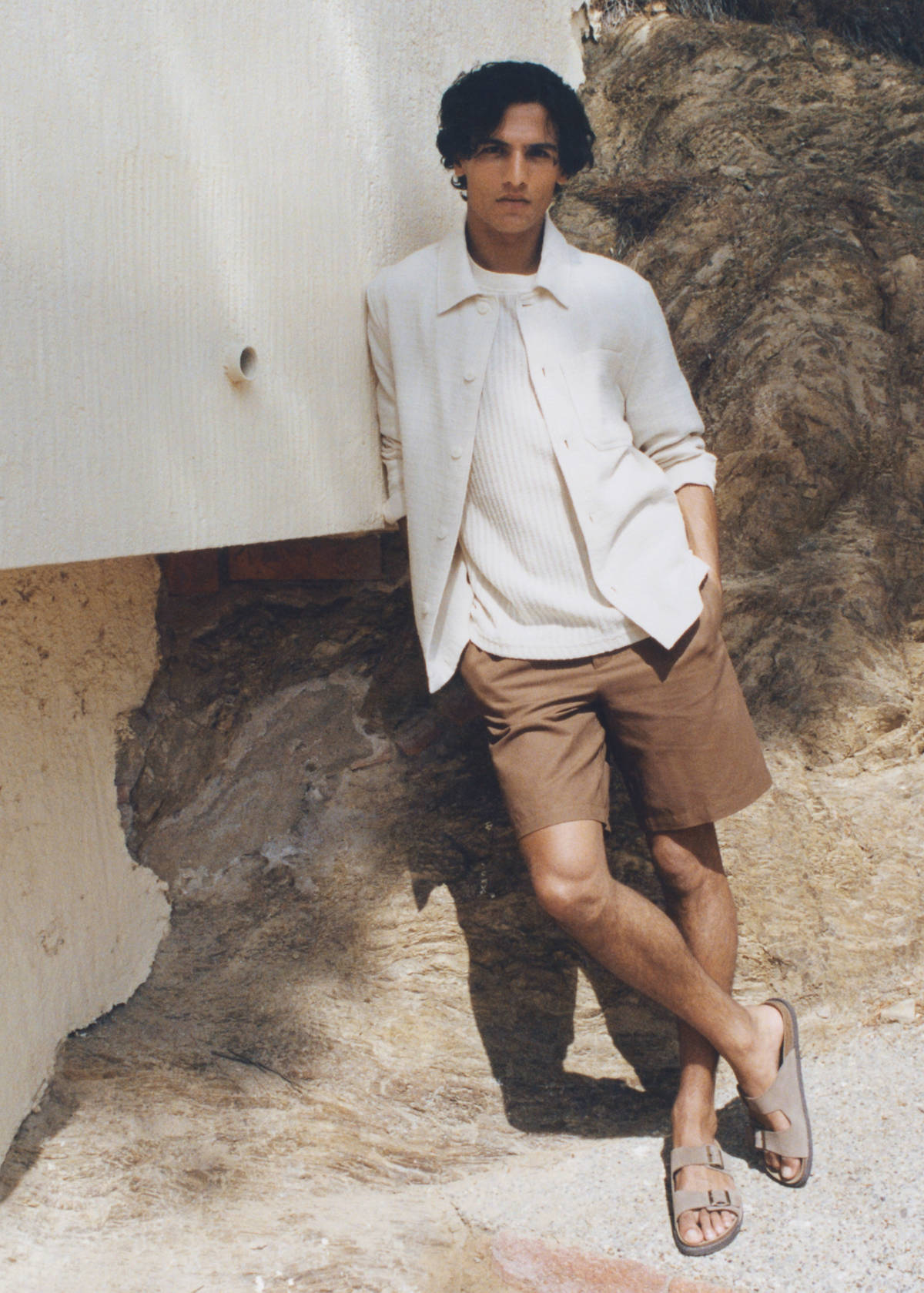 Cotton-linen blend bermuda shorts — Tobacco Brown