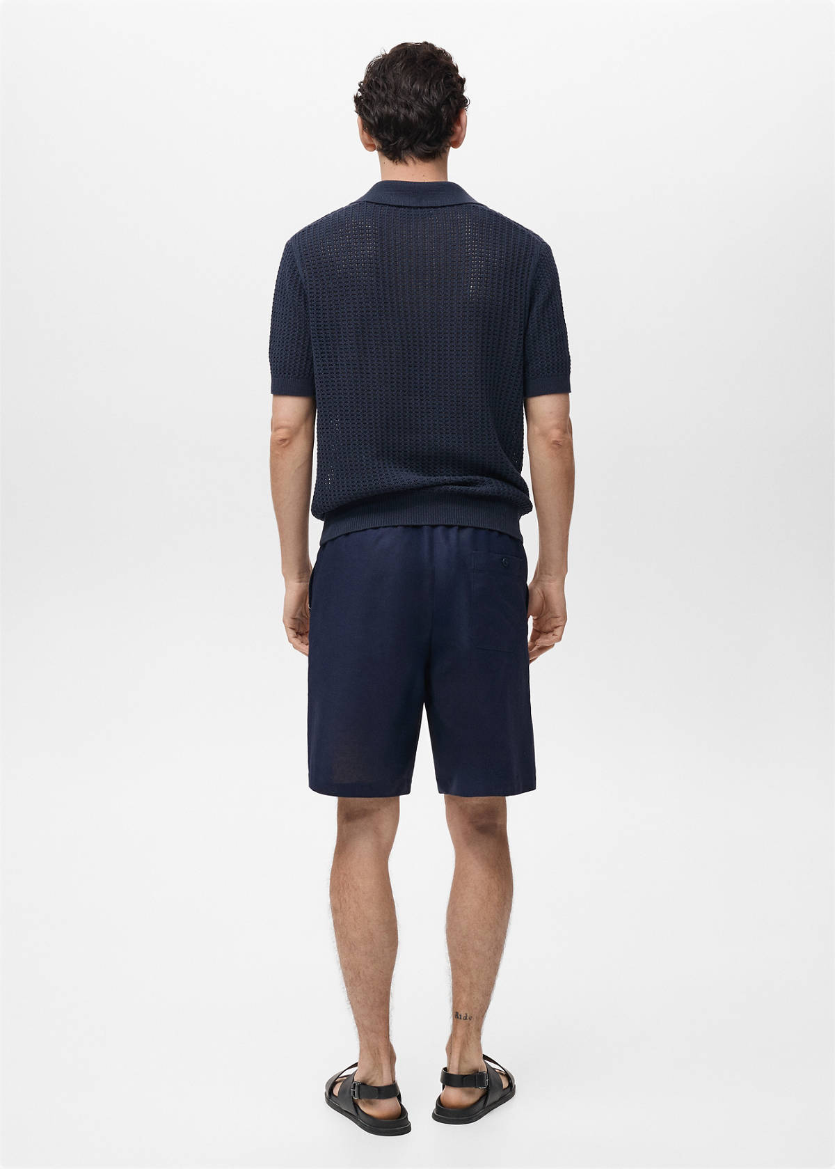 Cotton-linen blend bermuda shorts — Petrol Blue